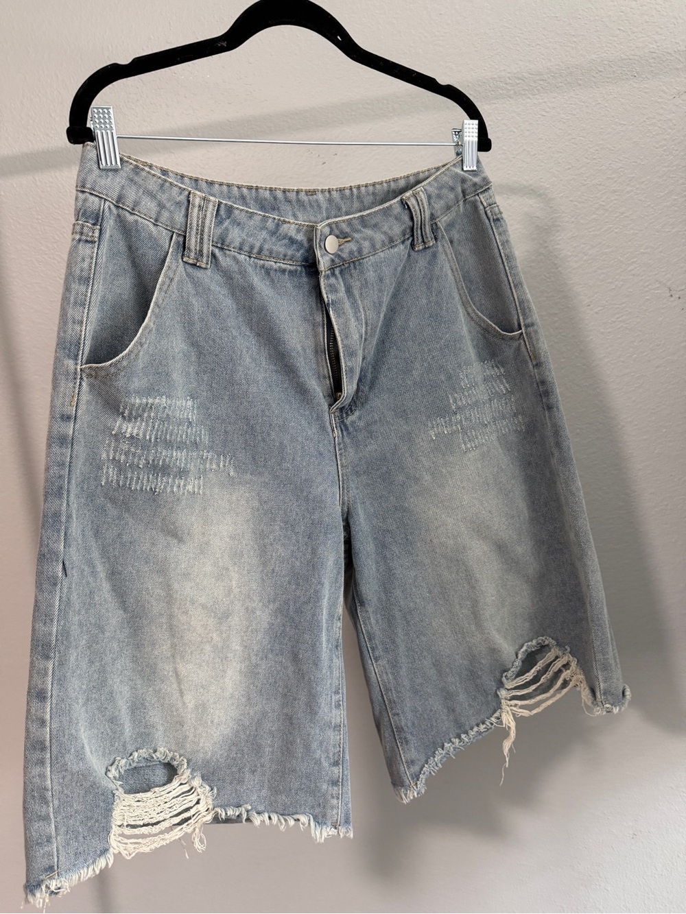 Light Blue Distressed Denim Shorts